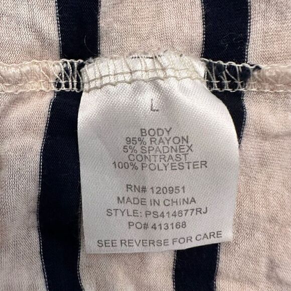 Pink Rose Striped Half Sleeve Sheer Yoke Rayon Blend Pocket Tee Black Pink Large - Picture 4 of 4